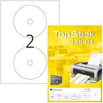 TopStick Self Adhesive Full Face CD Labels, 2 Labels Per A4 Sheet, 200 Labels for Laser and Inkjet Printers, Ø 117 mm Maxi (8656), White