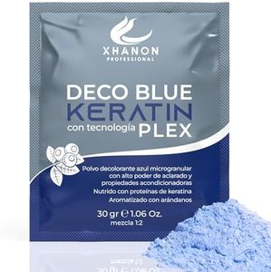 Xhanon - Polvos decolorantes de Cabello - 8 tonos de Aclarado - Decolorante pelo Profesional - Aroma Arándanos - Decoloracion Azul con Tecnología PLEX y Keratina (Sachet)