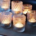 CLear Glass Votive Candle Holders, 12 pcs 3 Patterns Tealight Candle Holders for Wedding Table Centerpiece Birthday Party Thanksgiving Christmas Decoration