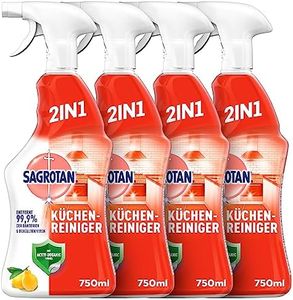 Sagrotan Küchen-Allzweck-Reiniger Spritzige Zitrone – 2in1 Desinfektionsreiniger für die zuverlässige Reinigung von Küchenoberflächen – 4 x 750 ml Sprühflasche