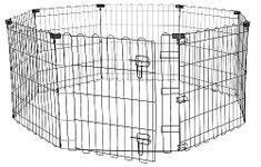 Amazon Basics - Foldable Octagonal Metal Dog Pen/Puppy Pen/Playpen Indoor for Dogs and Pets, With door, 61 cm high, Black