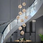 10 Glass Ball LED Chandelier, Staircase Pendant Light, 50W Creative Gypsophila Long Hanging Lights, Adjustable Length Chandeliers, Modern Ceiling Lights in The Villa, Stairwells and Living Room