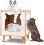 NeoCloud Wooden Cat House Cat Bed Indoor Cat Scratcher Condo TV-Shaped Cat Furniture Nightsatnd End Table, Natural