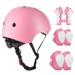 WayEee Kids Helmet and Pads Set Age 3-10 Years, Adjustable Kids Bike Helmets, Boys & Girls Kids Skateboard Helmet, Knee, Elbow &Wrist Pads Set, for Cycling, Roller Skating, Skateboard(Pink)