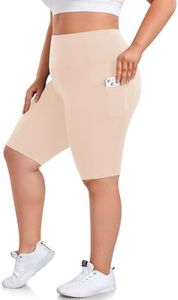 we fleece Plus Size Biker Shorts with Pockets for Women - High Waisted Spandex Athletic Bike Shorts for Yoga Workout Nude Beige