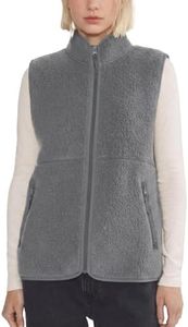 Hixiaohe Sherpa Fleece Vest for Women Trendy Warm Sleeveless Vests Jacket Lightweight Zip Coats with Pockets Fall Outerwear(Dark-Gray,L)