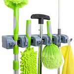 Amazon Basics - Rectangular Wall Mount Broom Holder and Garden Tool Organizer, 6 Hook and 5 slot, 43 x 8.5 x 6.2 cm, Gray