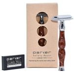 Parker, 45R Heavyweight Double Edge Safety Razor – 3 Piece Design with 4 Inch Handle - Solid Brass Frame for Durability –5 Parker Double Edge Razor Blades included