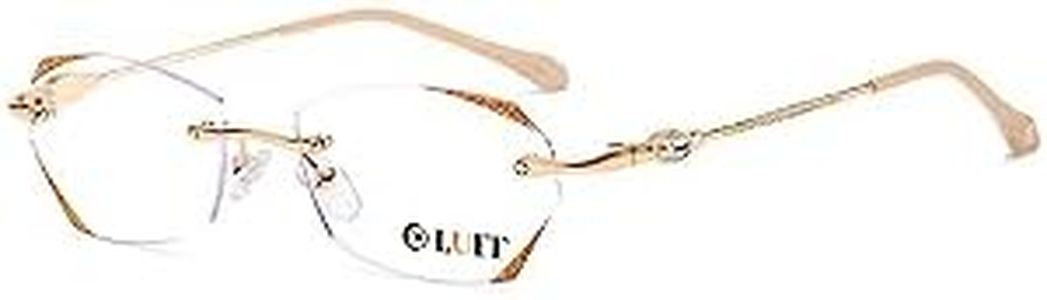 LUFF Rimless Reading Glasses for Women,Frameless Metal Fashion Diamond Cut Edge Blue Light Computer Readers,Anti Eyestrain