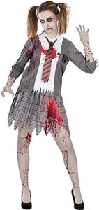 Funidelia | Disfraz de estudiante zombie para mujer Muerto Viviente, Terror - Disfraz para adultos y divertidos accesorios para Fiestas, Carnaval y Halloween - Talla XS - Gris/Plateado