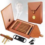 Premium Leather Cigar Humidor Set - Cedar Wood Liner, with Gold Cigar Holder, Embedded Gold Hygrometer, V Cigar Cutter & Punch, Humidifier, Precious Travel Cigar Case for Birthday Gift, Festival