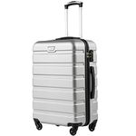 COOLIFE Suitcase Trolley Carry On Hand Cabin Luggage Hard Shell Travel Bag Lightweight with TSA Lock and Durable 4 Spinner Wheels (Bright Silver, M(67cm 60L))