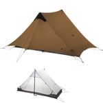 3FULGEAR Lanshan 2 Ultralight 2-Person Tent, 3/4 Season 15D Silnylon Rodless Backpacking Tent for Camping, Hiking & Mountaineering (Khaki 4 season)