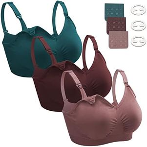 Dresime Nursing Bras, 3 Pack Wirefree Seamless Maternity Bra Women Pregnancy Breastfeeding Bralette with Extra Bra Extenders Clips