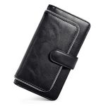 UTO Women Wallet Leather Vegan RFID Blocking Large Capacity 15 Card Slots Phone Holder Zipper Pocket CA