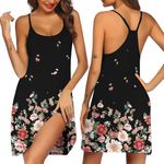 Ekouaer Women's Racerback Sleeveless Nightgown, Black Flower, Medium