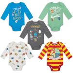 Harry Potter Hogwarts 5 Pack Long Sleeve Bodysuit, Multicolor, 0-3 Months