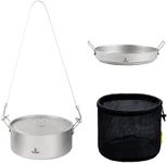 SILVERANT Ultralight Titanium Large 2-piece Pot & Pan Camping Cookware Set, Lightweight Titanium Camping Pot Mug with Hanger/Retractable Handles and Mesh Drawstring Bag