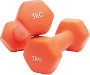 Bestfor Pair of 3kg Hex Anti Roll Non Slip Neoprene Dumbbell Weights For Exercise, Fitness, Workouts, Lifting with Exercise Chart