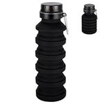 BELLE VOUS Black Collapsible Silicone Water Bottle - 500ml/17oz Foldable BPA-Free & Leakproof Bottle - Reusable Portable Cup Suitable for Camping, Hiking, Gym, Sports, Travel & Outdoor Activities