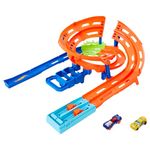 Hot Wheels Toy Car Track Set, Whip Around Raceway, 2 Toy Cars in 1:64 Scale, Easy Storage, HTK17