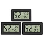 Thlevel 3-Pack Digital Temperature Humidity Meter Thermometer, Mini Digital Thermometer Hygrometer and Humidity Gauge for Greenhouse/Cars/Home/Office, Black (3 Pack - Square)