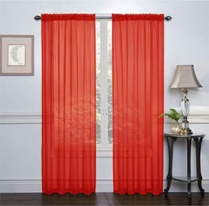 Premius Sapphire Crystal Sheer Voile 2-Pack Rod Pocket Window Panel, Great for Bedroom, Kitchen, Living Room, 52x84 Inches Each, 104x84 Inches Total (Red)