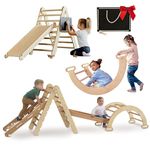 4-in-1 Indoor Climbing Frame for Toddlers - Wooden Triangle, Arch & Climbing Ramp & Net, Montessori Climbing Frame, Kids Wooden Gym, Foldable Climbing Toys for Kids 1-5 Age