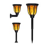 kh Solar Lights Outdoor Waterproof Dancing Fire Mashaal Flame Light, Wall Mount 3 Option to Install Landscape Lighting Dusk to Dawn Auto On/Off Security Torches