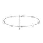 PATISORNA 925 Sterling Silver Ankle Bracelets for Women Heart Butterfly Beaded Initial Anklet Layered Dainty Chain Adjustable Beach Foot Jewelry Summer Cute Beach Gift for Her