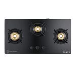 Haute Kitchen Evoque Series2.0XSabaf Just Black 3 Burner Manual Ignition Glass Gas Stove|8Mm Atom Glass|| Door Step Service | 5 years warranty on Burner, Glass, Valves By Haute Home