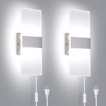 TRLIFE Modern Wall Sconces Set of Two, Plug in Wall Sconces 12W 6000K Cool White Acrylic Wall Sconce Lighting with 6FT Plug in Cord and On/Off Switch on The Cord(2 Pack)