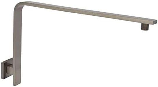 Aquaiaw High Rise Shower Arm and Flange, 16 inch, Solid Brass, Square, PVD Brushed Nickel, Gooseneck Raised Shower Head Arm, Wall Shower Head Extension Arm, Both Soldered 1/2 NPT Tapered Threads