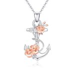 CRWENG Anchor Necklace for Women 925 Sterling Silver Anchor Pendant Necklace Anchor Rose Jewelry Sets Anchor Intertwined with Roses Anchor Necklace Jewelry for Women, Sterling Silver, No Gemstone