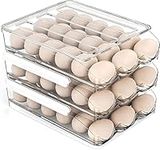 Egg Holder for Fridge Large Capacity 54 Eggs Storage Box for Refrigerator Auto Rolling Clear Egg Container Tray Fridge Storage Organizer for Kitchen (3 Layer)