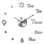 Shopper52 Acrylic DIY Frameless 3D Mirror Sticker Large Wall Clock (Silver) - AL050-S