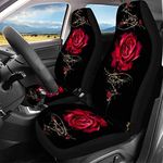 LedBack Vintage Rose Flower Red Pattern Car Seat Cover Soft Stretch Seat Cushion Protector, Auto Accessories for Women Front Seat Cover Set 2pcs Pack