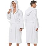 UTJZIB Mens Robe with Hood-Classic Terry Cloth Bathrobe for Men,Soft Knee Length Bathrobes for Spa and House, White, One Size