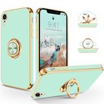 SouliGo iPhone XR Case, iPhone XR Mobile Phone Case Slim Soft TPU Case with 360 Degree Ring Holder Stand Stable Scratch-Resistant Case for iPhone XR/iPhone 10 XR 6.1 Inch Light Green