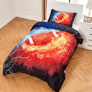 Andency Football Comforter Set Full (79x90 Inch), 3 Pieces(1 Football Comforter, 2 Pillowcases) 3D Sport Microfiber Comforter Set Bedding Set for Boys Kids