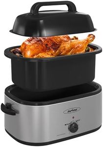 Royalcraft Roaster Oven with Self-Basting Lid, 24qt Electric Roaster with Removable Pan & Rack, Turkey Roaster Oven with Defrost & Warm Function, Stainless Steel, Silver