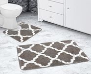 La Maison Bathroom Rug Set 2 Piece Lattice Geometric Non Slip Bath Mat and Pedestal Mat Set Quick Dry Shower Bath Super Soft Toilet Mat Set (Grey)