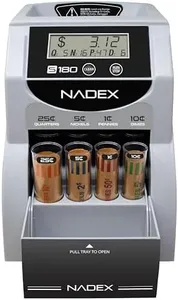 Nadex S180 Digital Coin Counter, Sorter,and Wrapper - Automatically Sorts and Counts Coin Batches, Stops on Full Coin Rolls