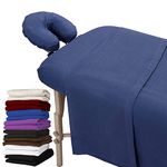 LONDON LINENS Extra Thick 3 Piece Set Massage Table Sheets Set - 100% Natural Cotton Flannel - Includes Massage Table Cover, Massage Fitted Sheet, and Massage Face Rest Cover (Blue)