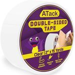 ATack Clear Double-Sided Tape, 2" x 15 Yards, Tear by Hand, Wall Safe Heavy-Duty Double Sides Self Sticky Wall Fabric Tape for Wood Templates, Furniture, Leather, Curtains and Craft