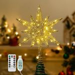 Lewondr Christmas Star Tree Topper, USB Powered Remote Controlled 11 Inch Multilayer Hexagonal Tree Toppers Christmas Decor with 8 Light Modes for Home Holiday Xmas, Timer Function, Champagne Gold