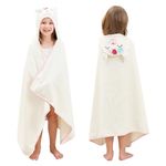 Style Quarters Baby Bath Towel - 100% Cotton Terry Soft Hooded Towel Cartoon Alpaca Baby Beach Towels Super Absorbent Large Embroidery Kids Hooded Bath Toddler Towel with 30"x50"(Milky White)