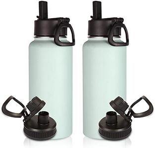 Volhoply 32 oz Insulated Water Bottles Bulk 2 Pack with Straw Lid & Spout Lid,1 Litre Stainless Steel Sports Water Bottle,Double Wall Vacuum Thermos,Leakproof Wide Mouth Metal Flask for Hiking,Camping(Fog,2)