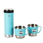 Cello My Cup Vacusteel Flask with Mugs Gift Set | Leak-Proof Design & Rust-Resistant Flask | Ideal for Coffee, Tea, Hot Chocolate, or Iced Beverages | 3 Unit, Blue