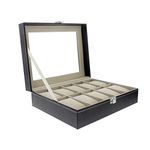 SYGA Wrist Watch Storage Box Display Case Organizer of Faux Leather Finish with Glass Window 10 Slot 25x20x8 cm